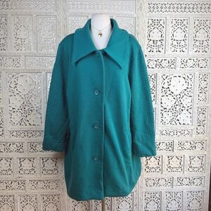 Roaman's Teal Green Collared Coat Sz‎ 24W Studded Indie Button Up Artsy